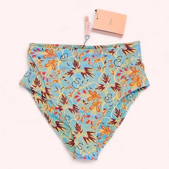 A.L.C. Blue High Rise Bikini Bottoms Beach Vacation Bold Floral Print NWT Size M - Picture 2 of 5